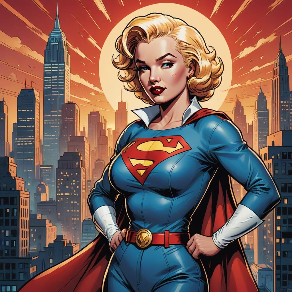 Sultry Pin-Up Power Girl in 1950s Comic Book Style