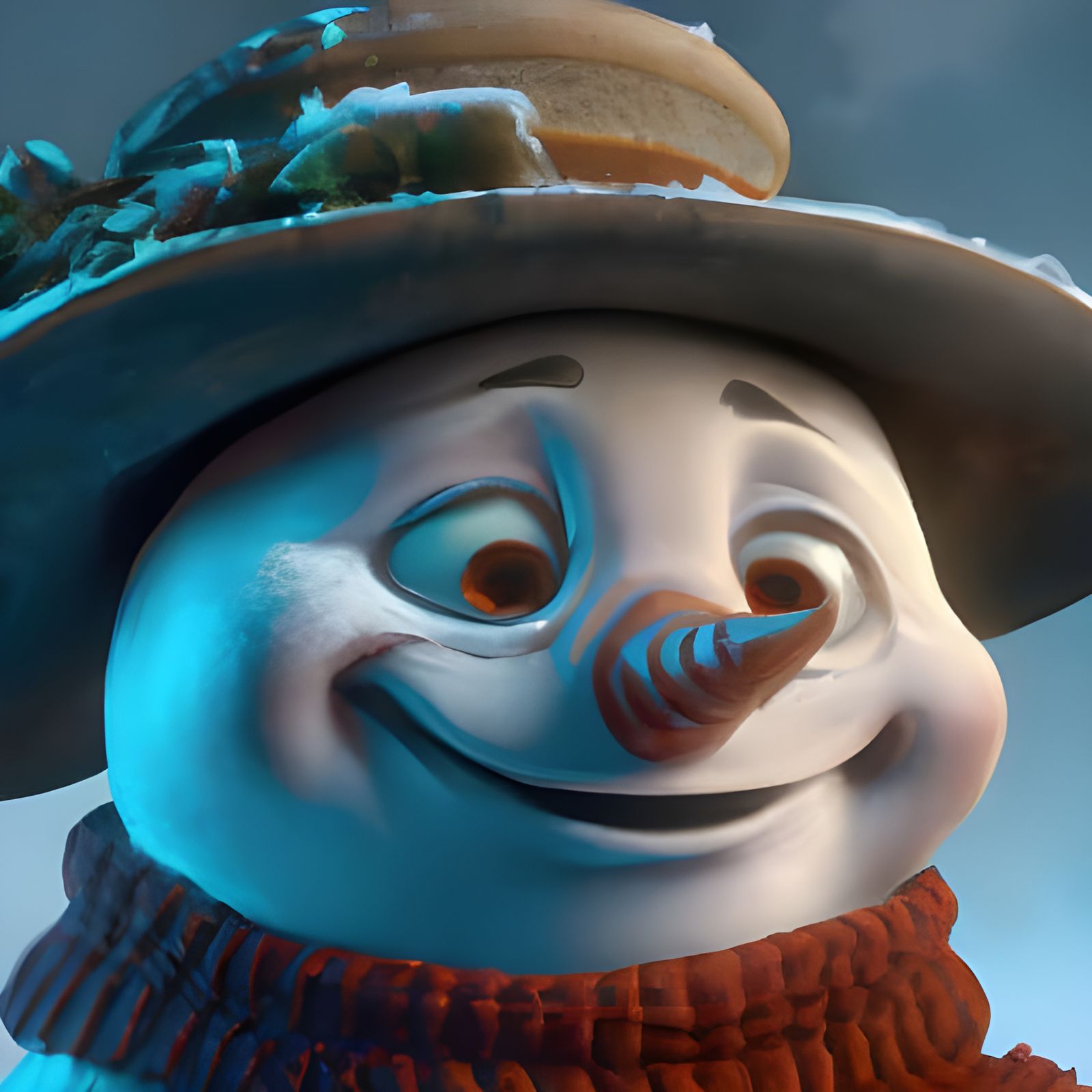 Happy Snowman Portrait in Detailed 3D Rendering
