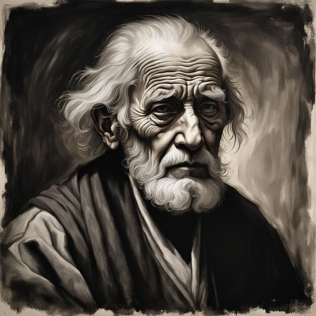 Old Man Portrait in Rembrandt Style with Chiaroscuro