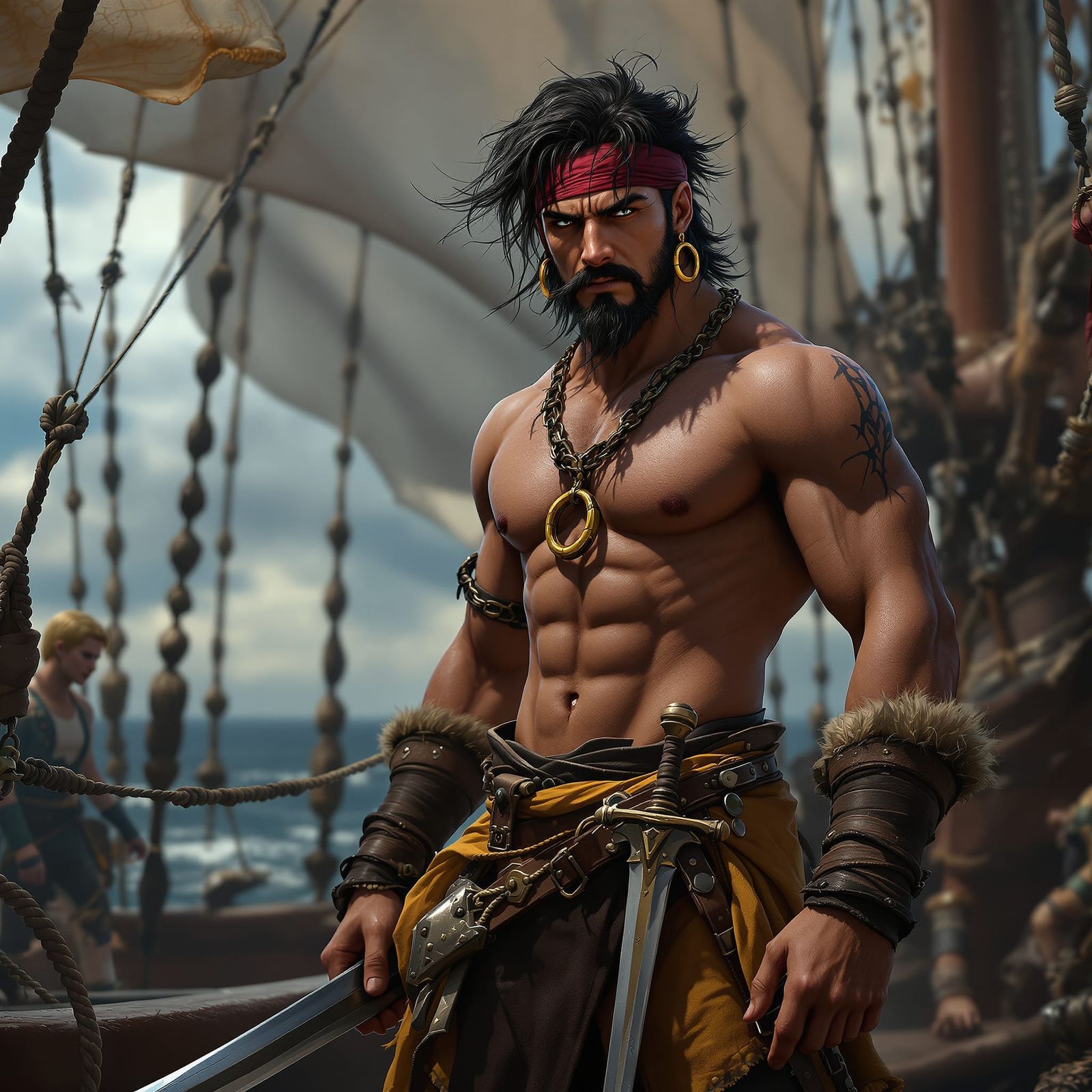 Hispanic Pirate Captain and First Mate Setting Sail