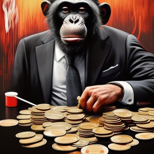 Chimpanzee Banker Smoking Cigar as Detailed Digital Art