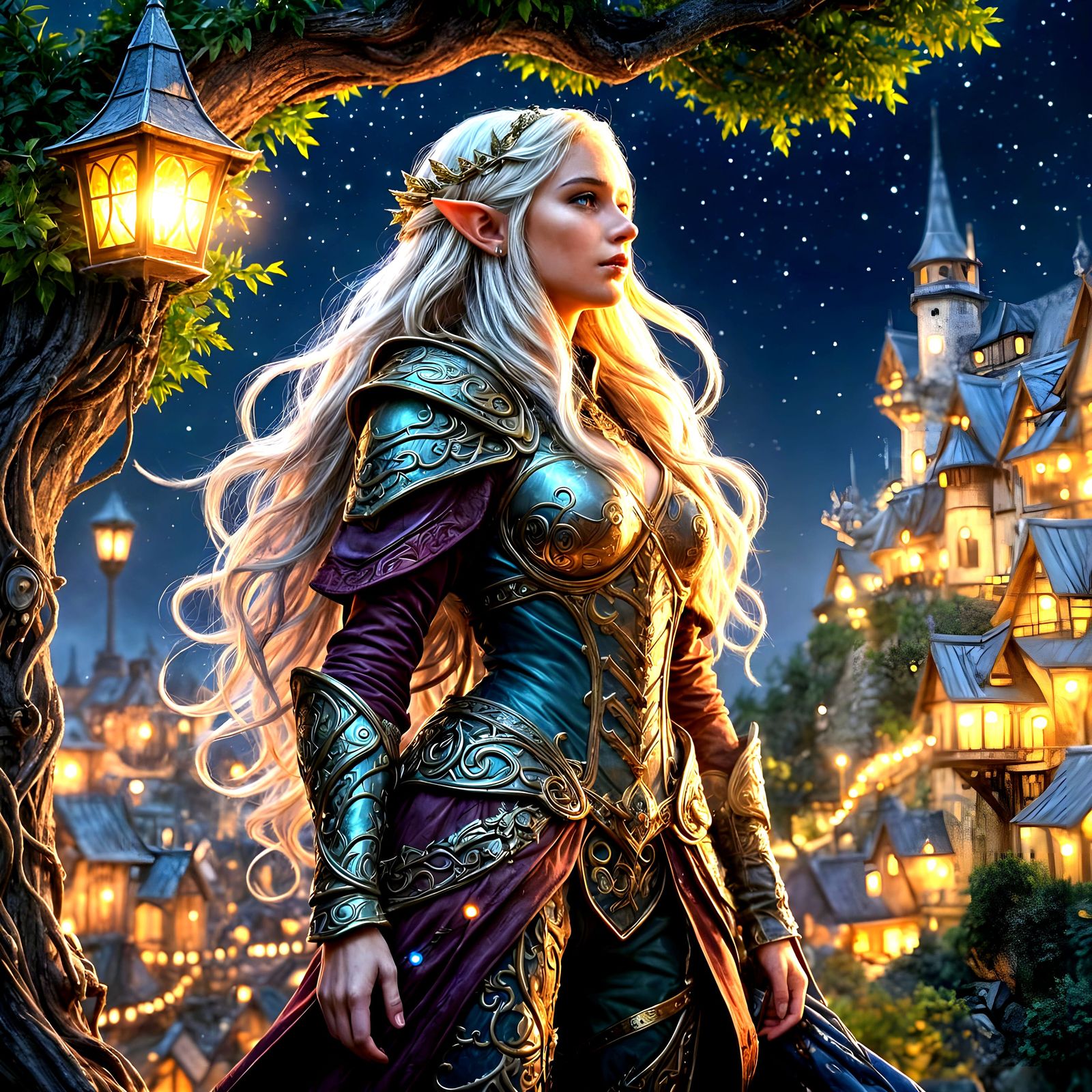 Regal Elf Warrior in Whimsical Dwarven Armor