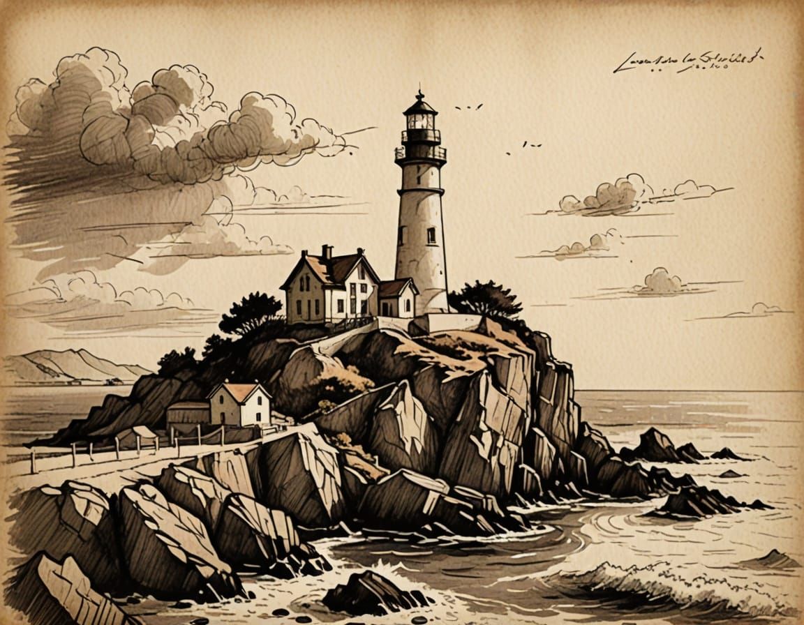 Ink Sketch Lighthouse by Leonardo da Vinci
