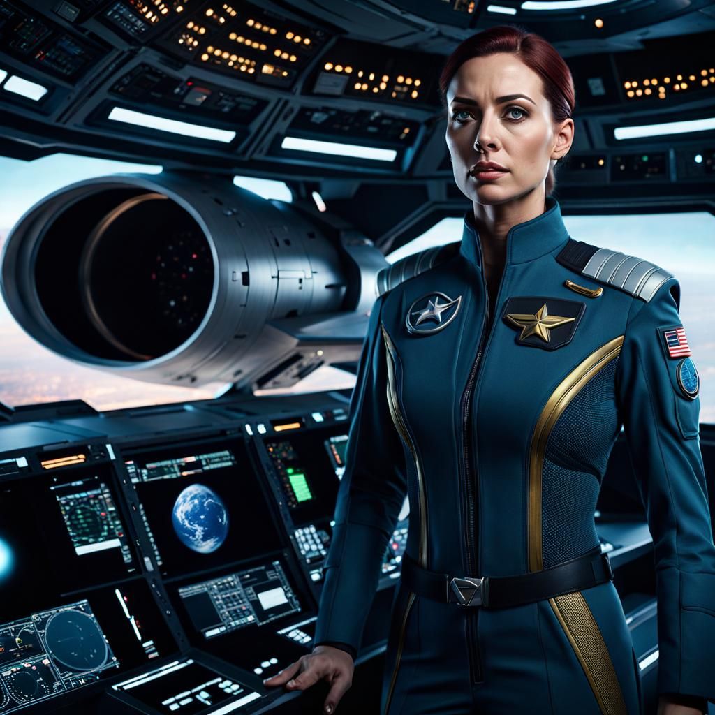 Woman Captain Commands Cargo Spaceship: Digital Matte Painti...