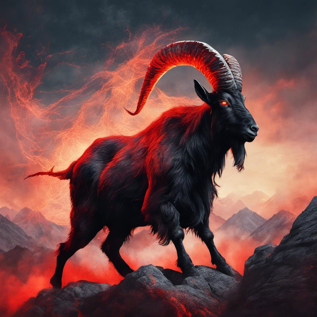 Flying Demon Goat Over Mountain Range