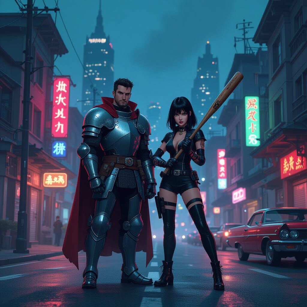Cyberpunk Couple Ready for War in Gritty Cityscape