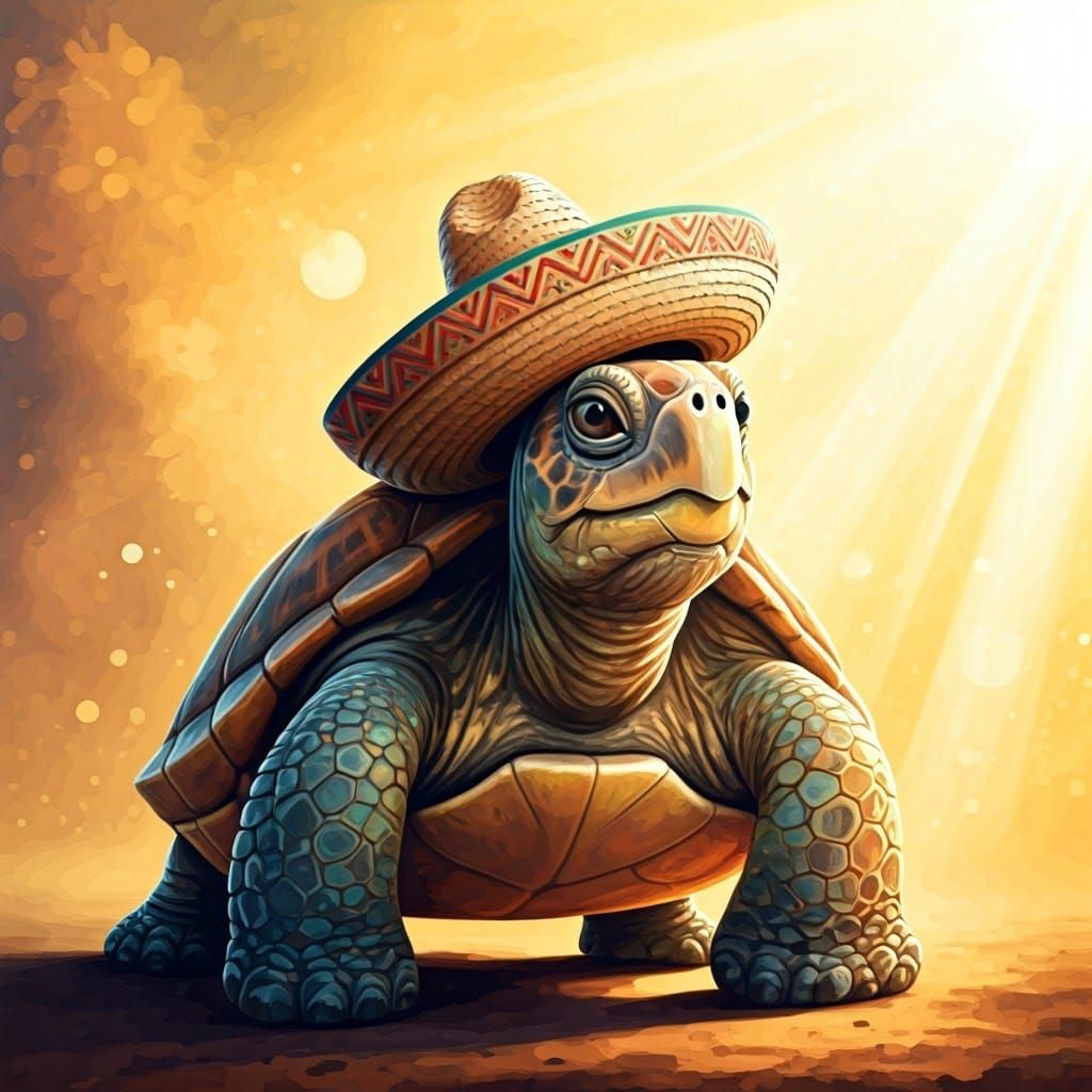 Galapagos Turtle with Sombrero, Watercolor Illustration
