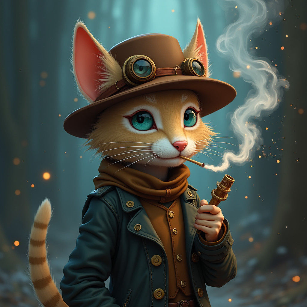 Steampunk Meerkat Smoking in Fantasy Universe