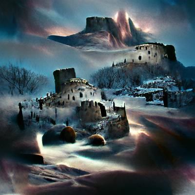 Snowy Castle Ruins: Cinematic Sci-Fi Illustration