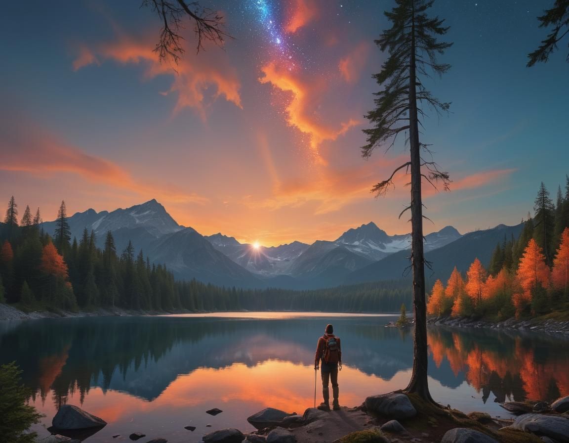 Lone Hiker at Sunset: a Matte Painting