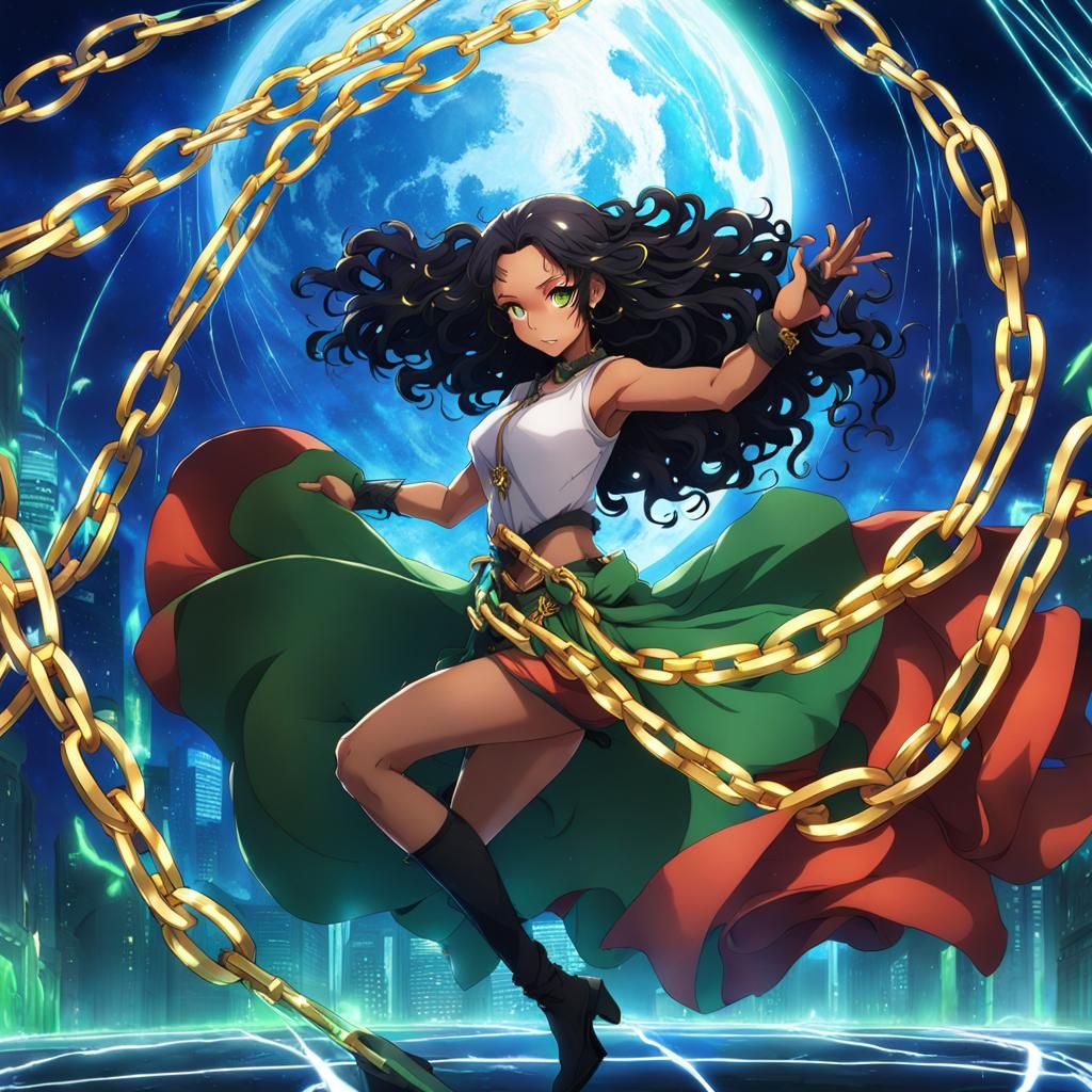 Anime Style Woman Dancing in Chains