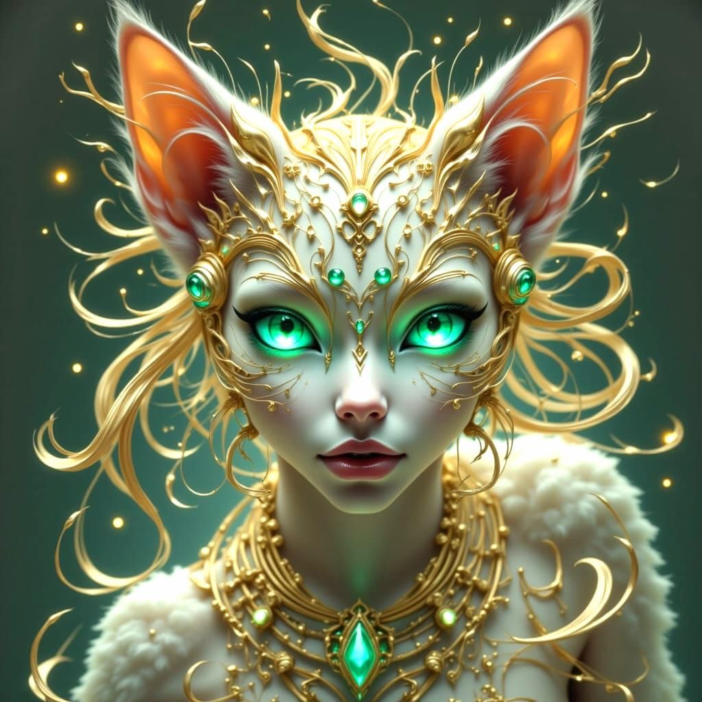 Hyperrealistic Portrayal of Feline-Human Hybrid