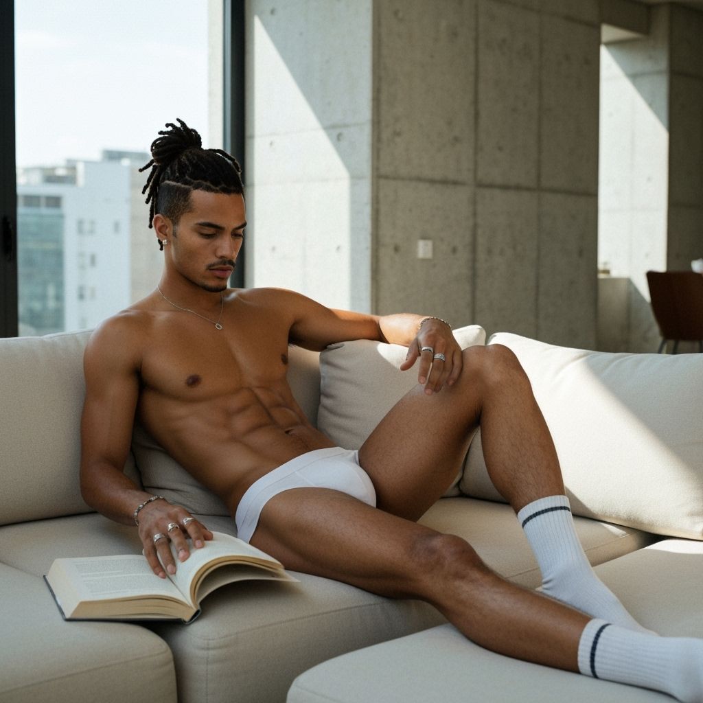 Cuban Man Lounging in Brutalist Apartment