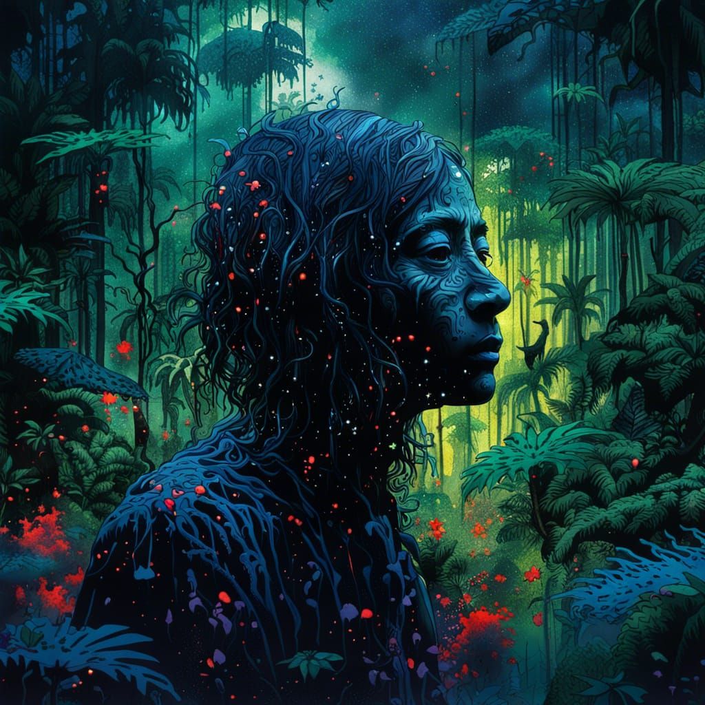 Surreal Rainforest Scene in Digital Illustration
