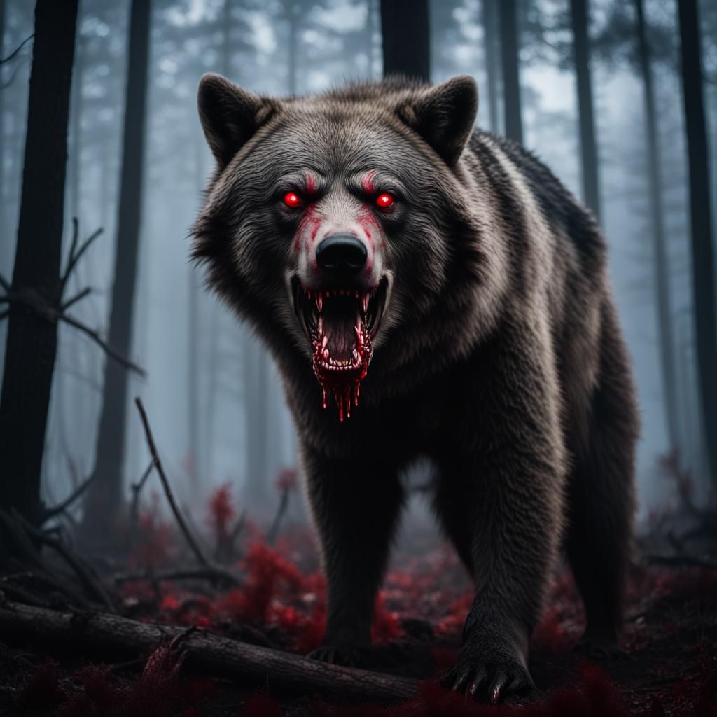 Sinister Bear-Wolf in Haunted Forest: Professional Photograp...