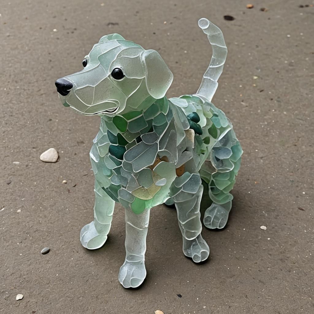 Seaglass Sculpture of a Dog