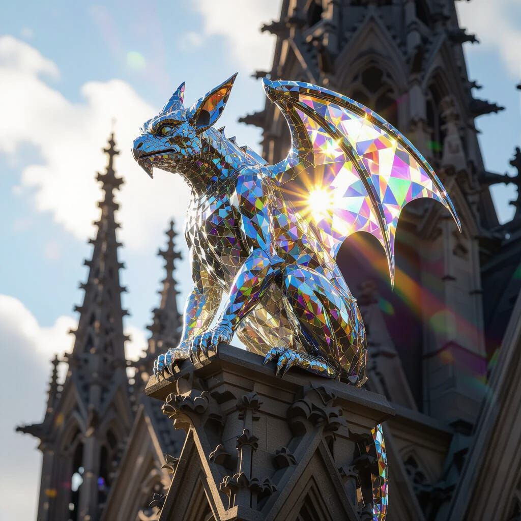 Diamond Gargoyle on Cathedral Spire in Baroque Style