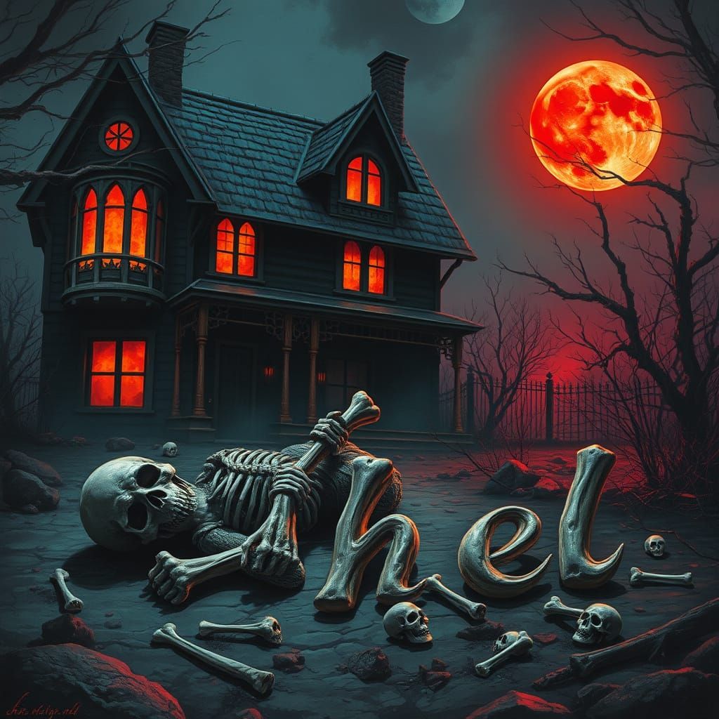 Dark Fantasy Scene Under Blood Moon