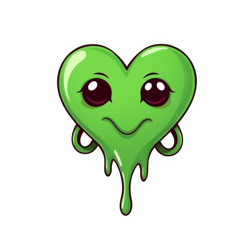 Green Heart Emoji with Tentacles and Slime