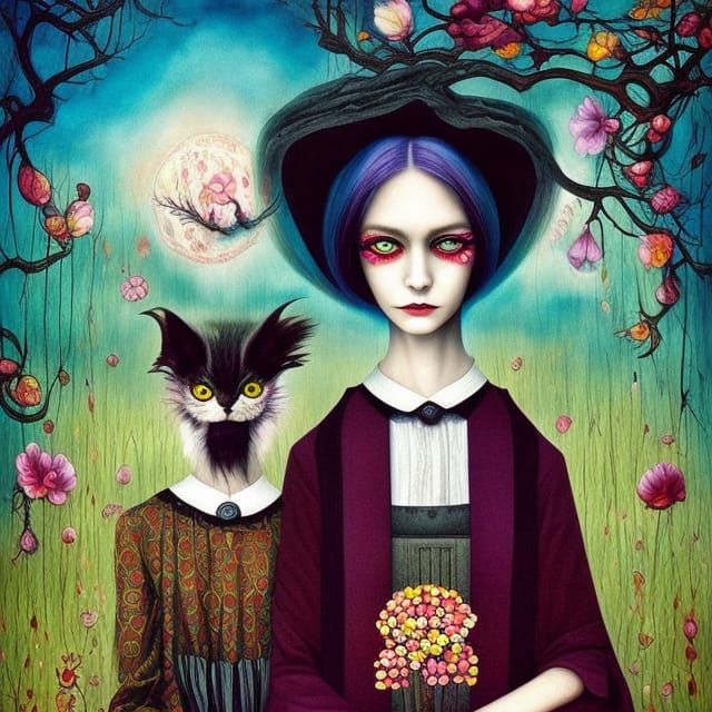 Surreal Gothic Ink Painting Based on American Gothic