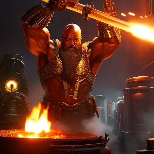 Hephaestus at the Forge: Detailed Concept Art