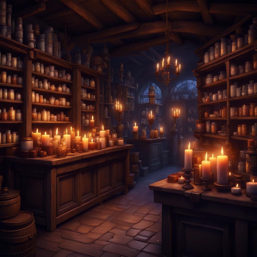 Cozy Night Apothecary in Pixelated Art Style