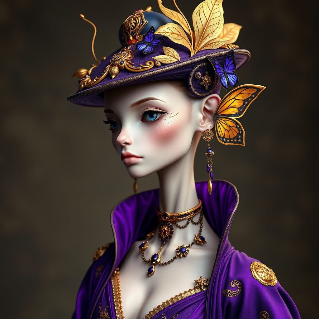 Regal, Purple-Golden Goddess with Organic Headpiece and Sapp...