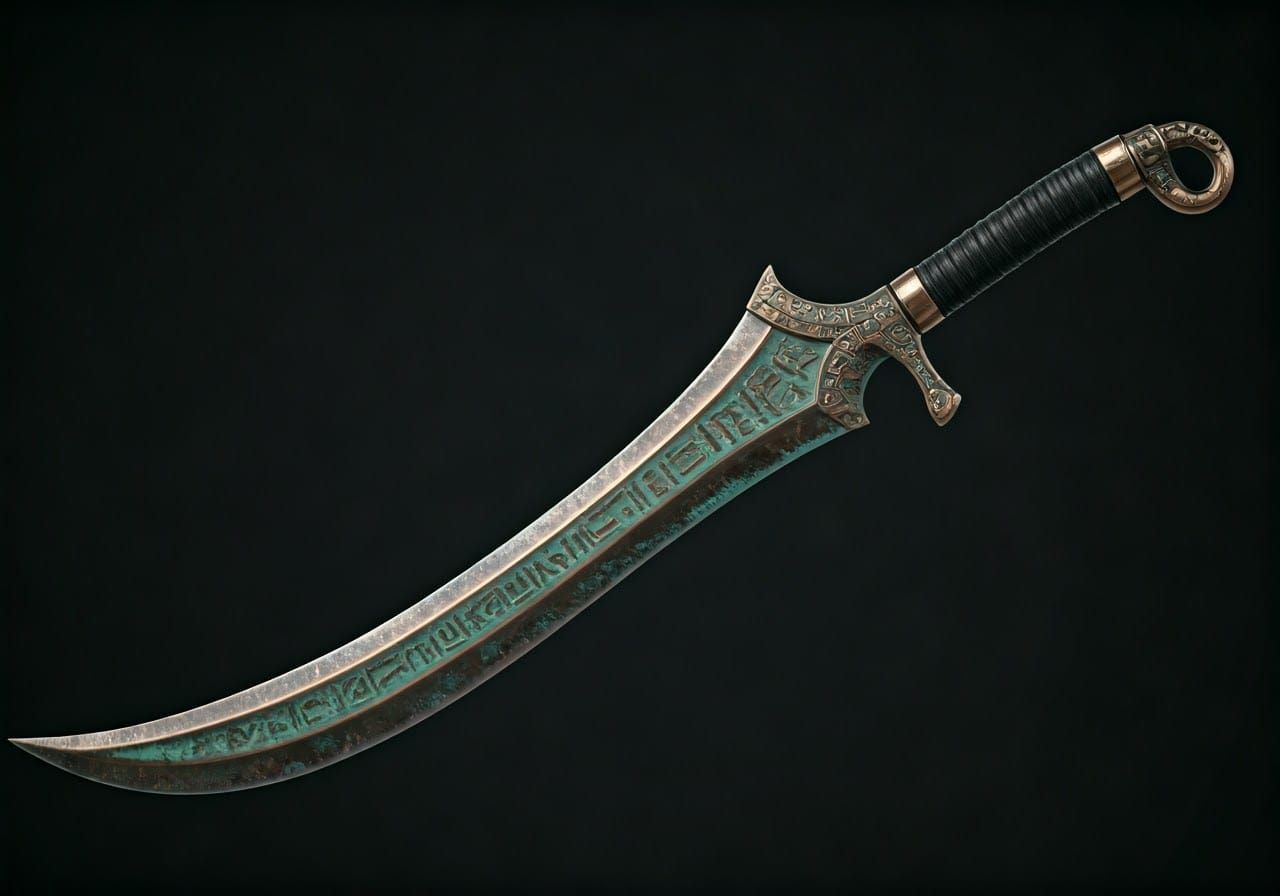 Ancient Bronze Kopesh Sword with Intricate Ebony Hilt