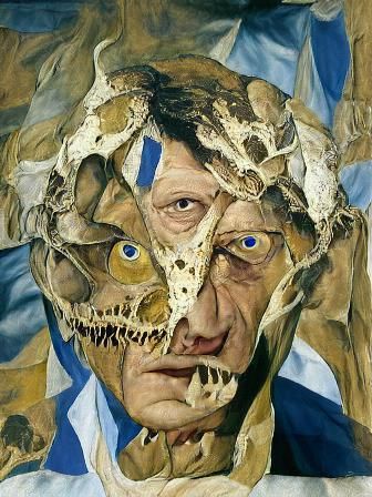 Skeletal Monster Face Covered in Blue Eyes, Freud Style