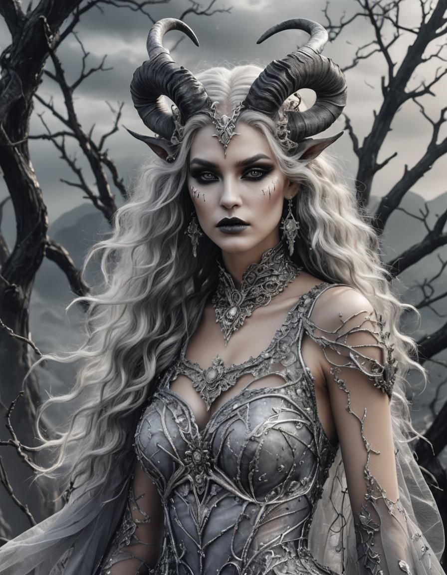 Capricorn Woman with Goat Horns as Monochrome Art