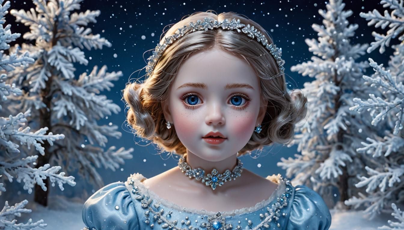 Glass Doll in Sparkling Snow Scene: Digital Portrait