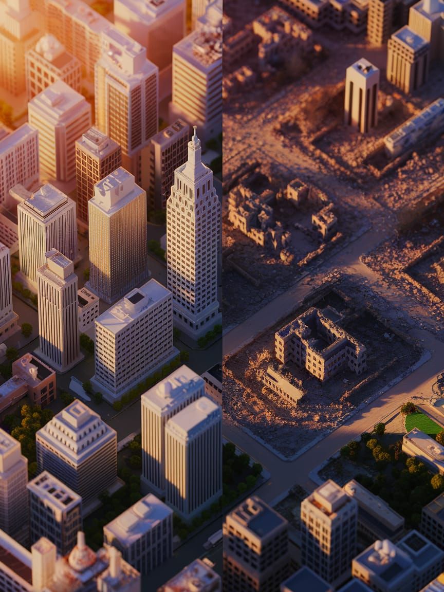 Divided Metropolis in Golden Hues