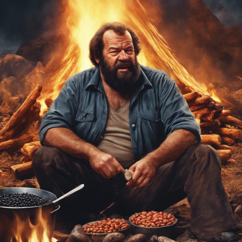 Night Campfire: Bud Spencer Eating Beans, Digital Matte Pain...