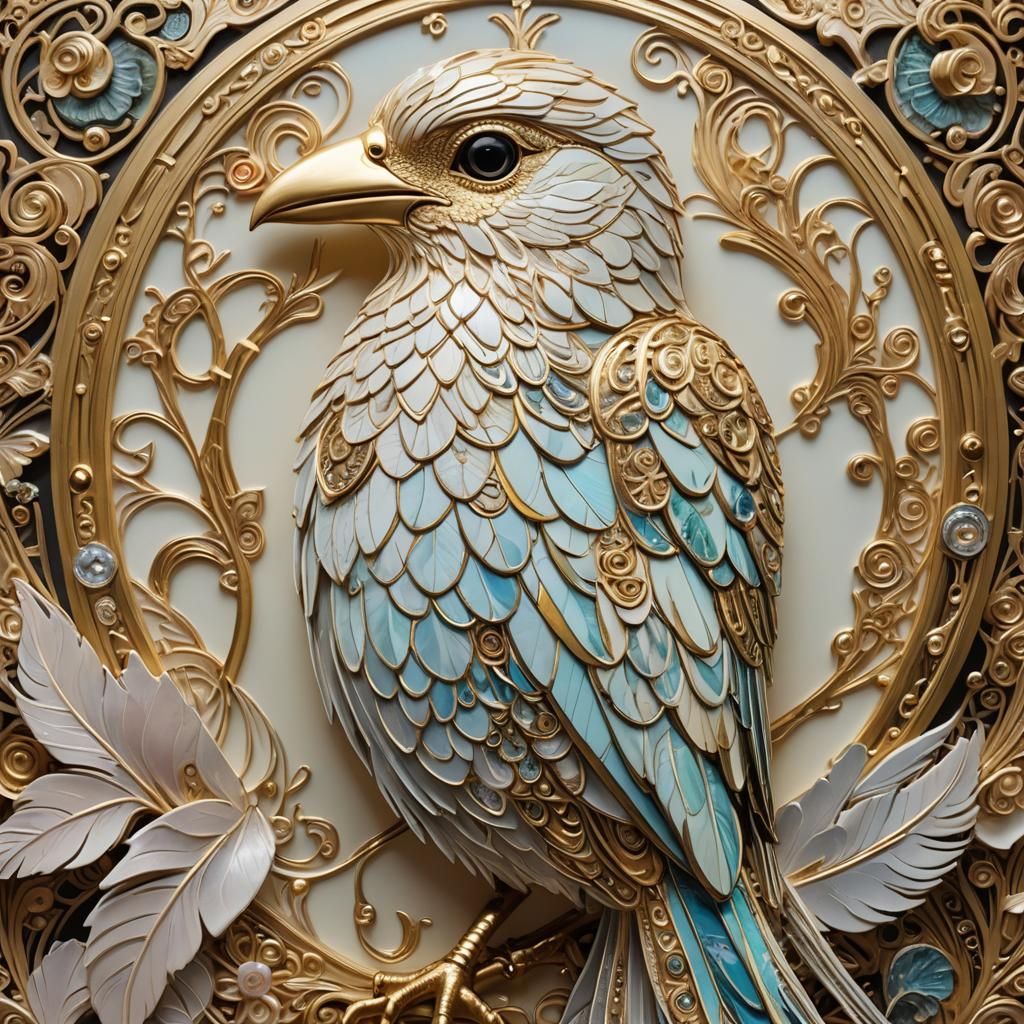 Bird on Hand in Art Deco Klimt Style