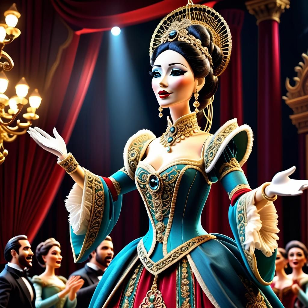Opera Puppet in Opulent Hall: 3D Raytracing