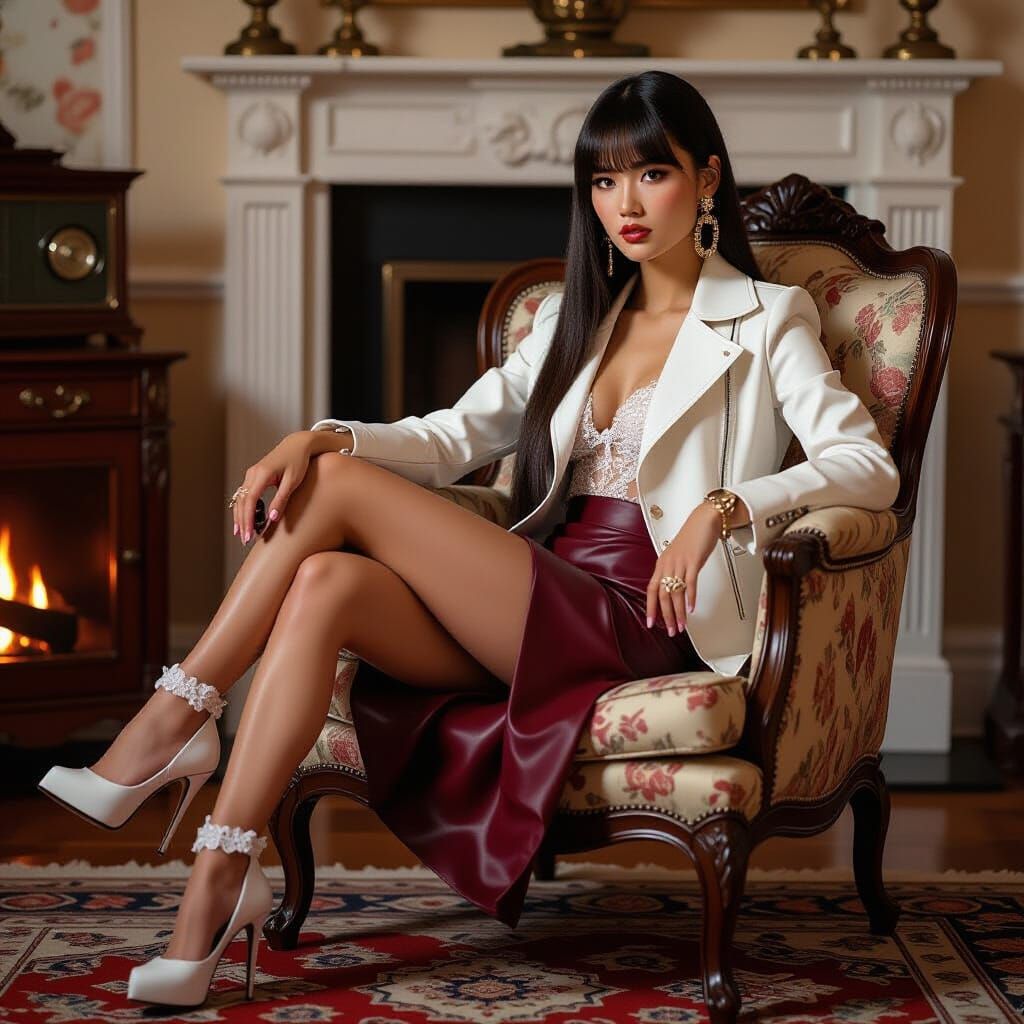 Asian Woman in Armchair: Realistic Digital Art