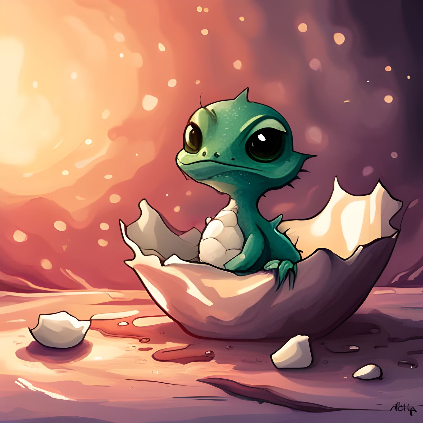 Cute Chibi Dragon Hatchling in Abstract Art Style