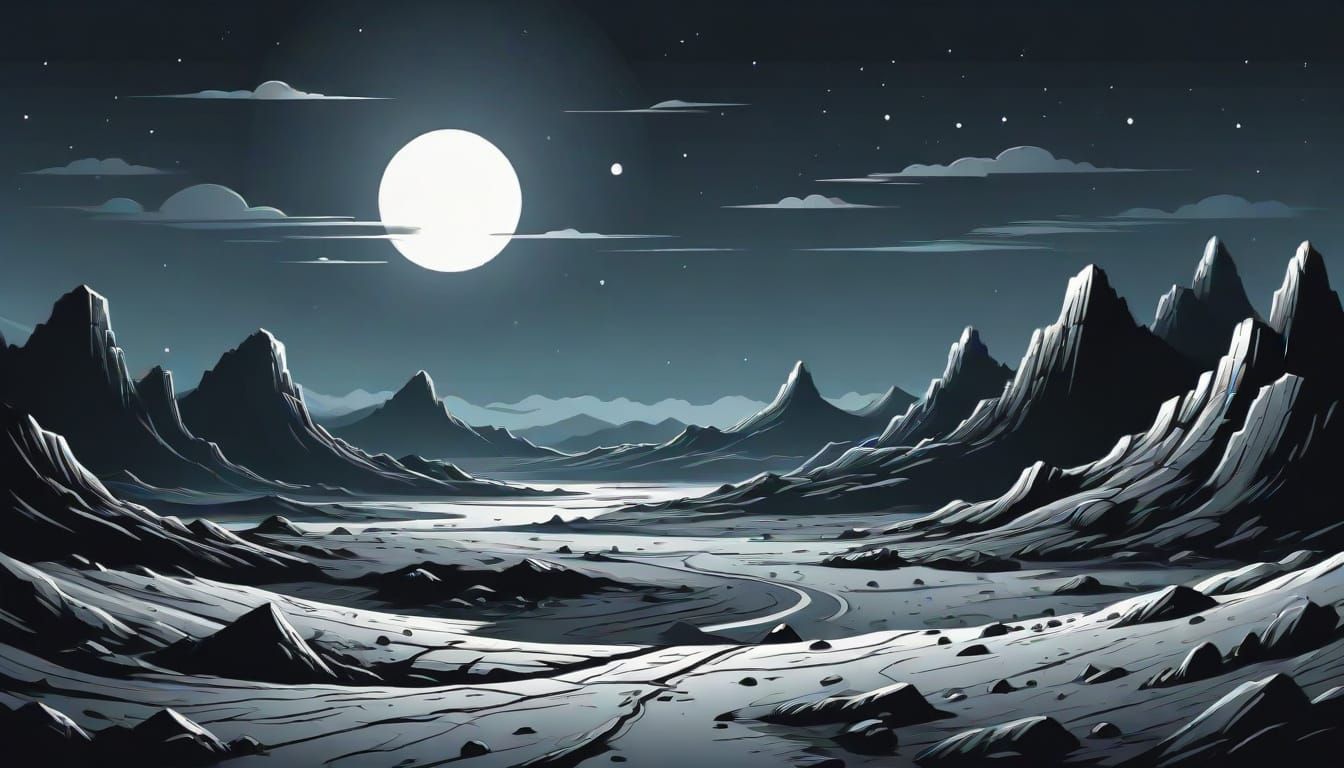 Minimalist Lunar Landscape in Monochromatic Comics Style
