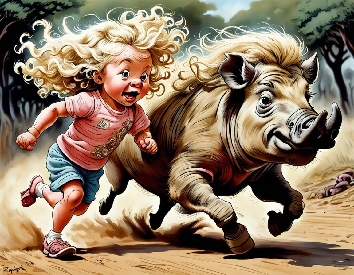 Cartoon Warthog Prank: Girl's Unexpected Tumble