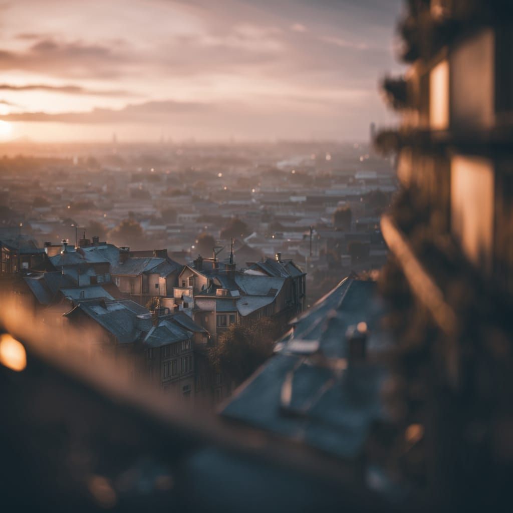 Dreamy Blue Hour Cityscape with Warm Lights and Golden Horiz...