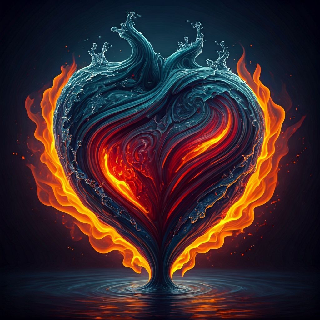 Heart of Water and Fire in Digital Painting Style