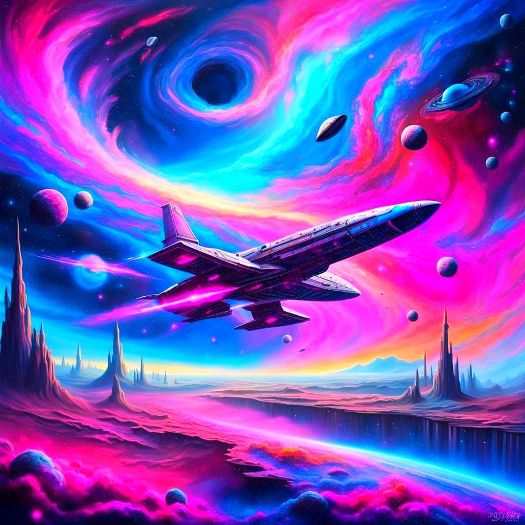 Vibrant Nebula in Outer Space Graffiti Art