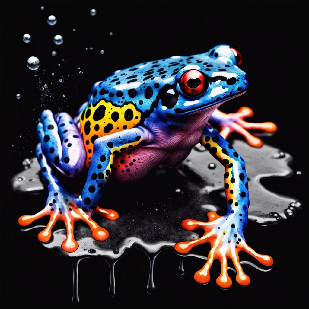 Poison Frog in Trash Polka Watercolor Style