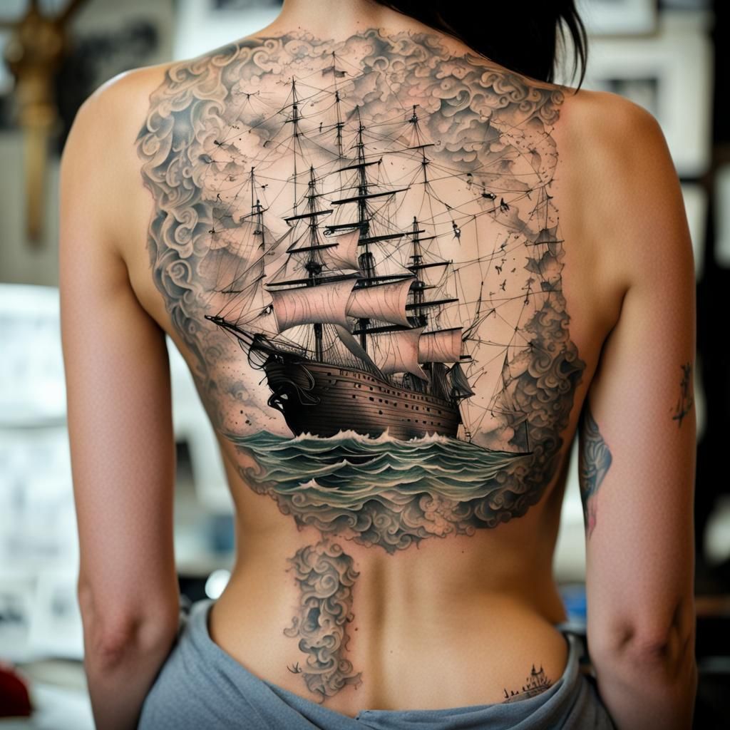 Dieselpunk Map Tattoo on Girl's Back