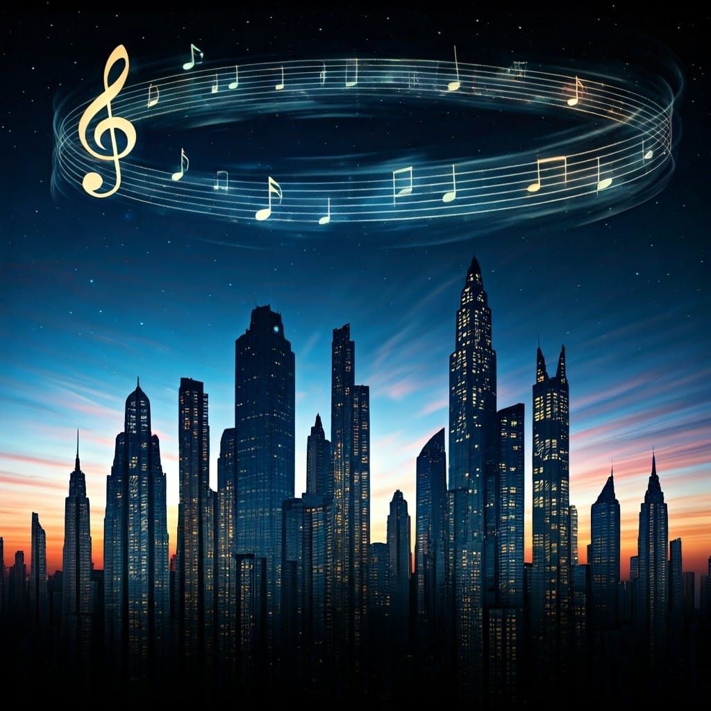 Harmonic Metropolis at Dusk: A Musical Cityscape