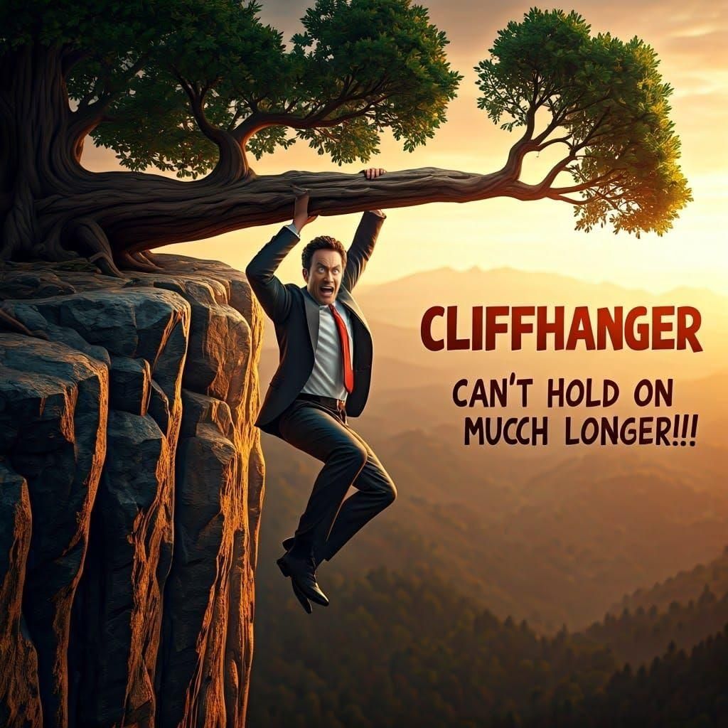 Hyperrealistic Cliffhanger Billboard in CGI VFX Style