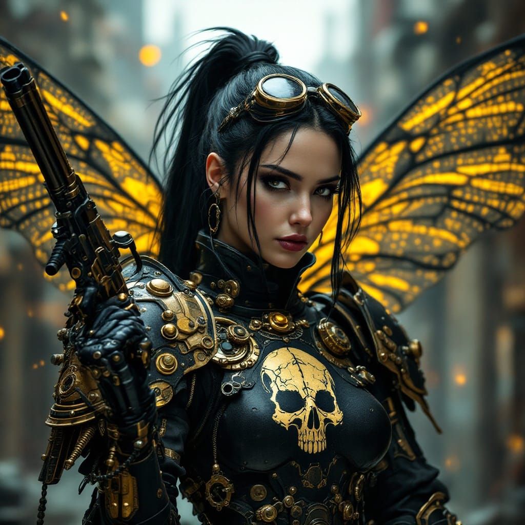 Steampunk Warrior Woman with Dragonfly Wings