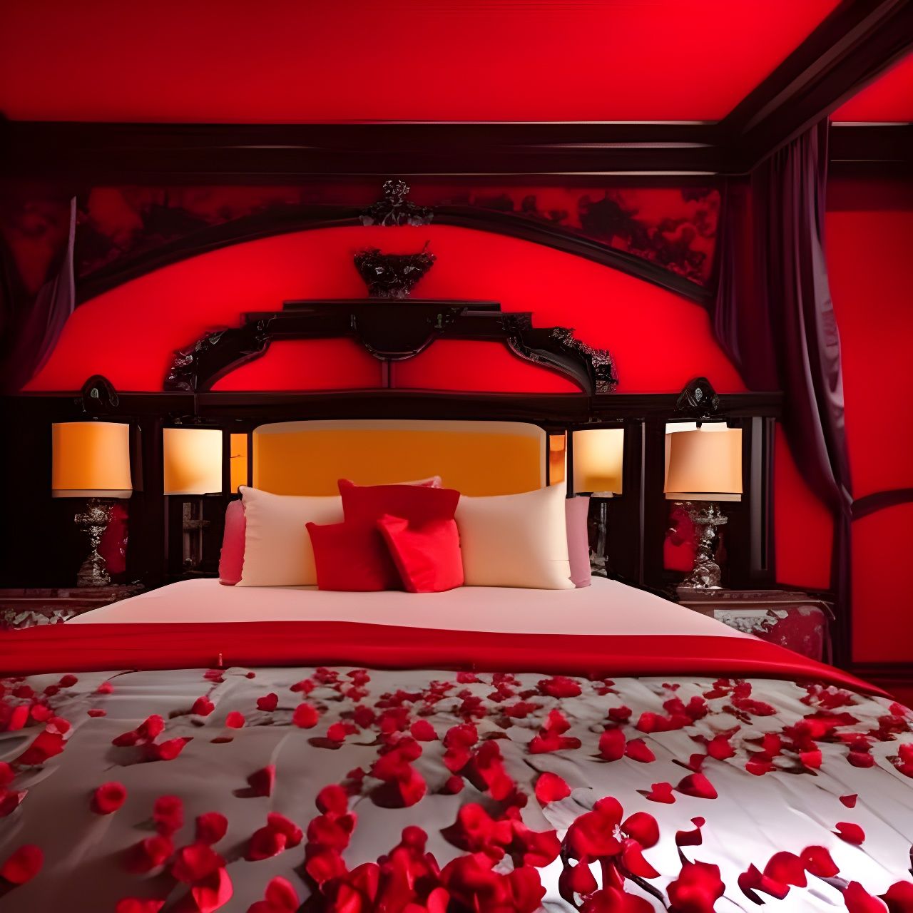 Opulent Red Rose Bedroom: an Impressionist Painting
