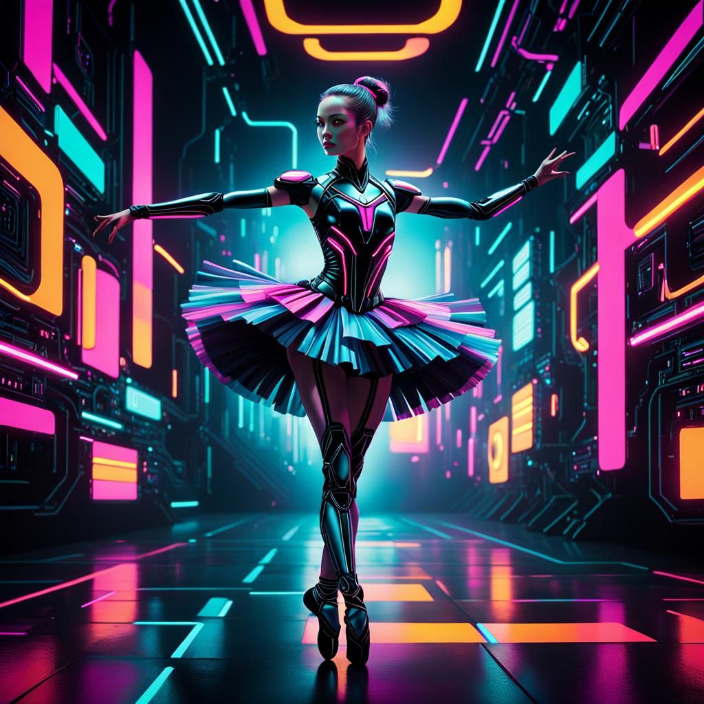 Neon Cyberpunk Ballerina Conceptual Art Poster