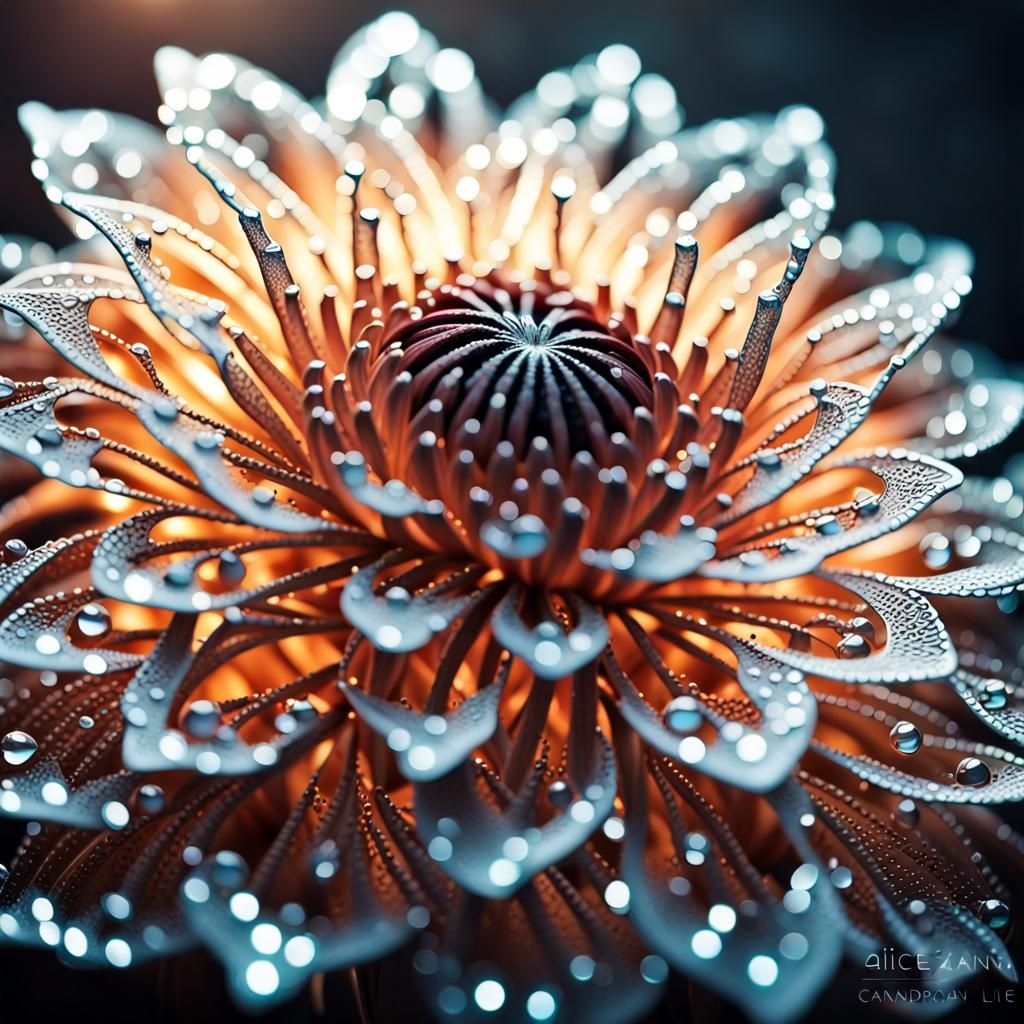 Photorealistic Metal Lace Dahlia with Filigree Petals